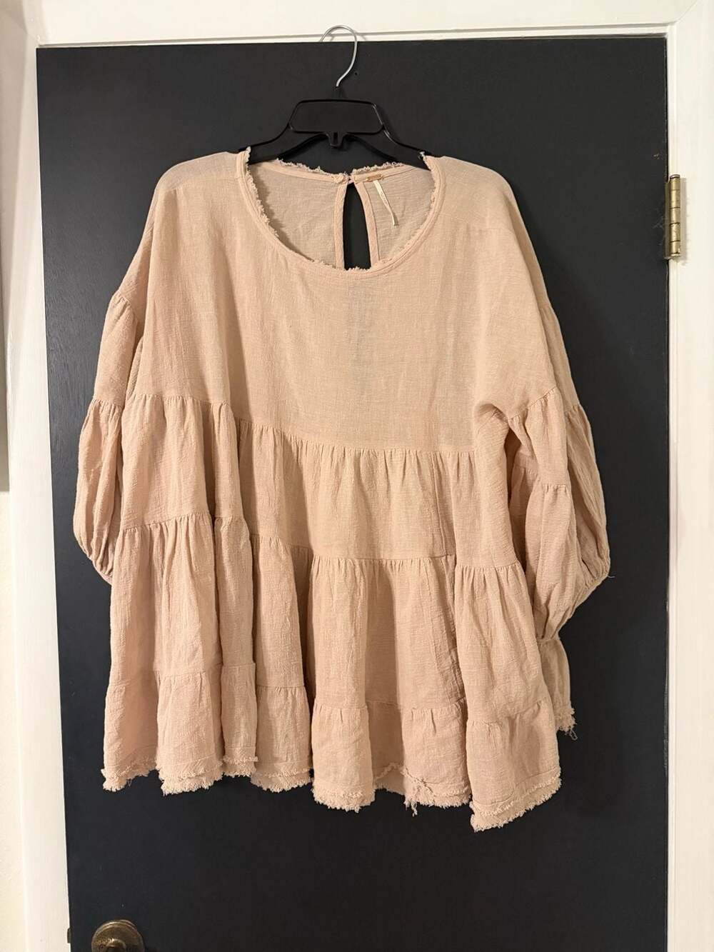 Free People Tiered Tunic Blouse Size XS Pink Balloon Sleeve Babydoll Top